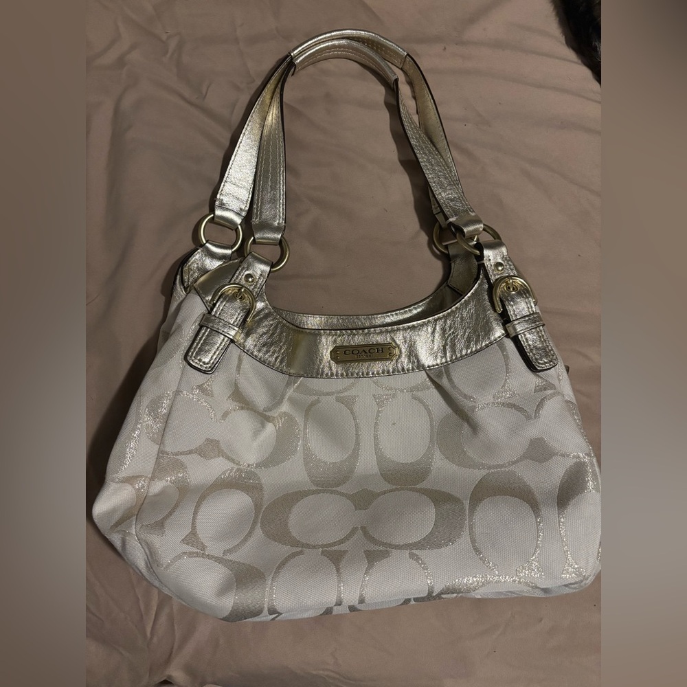 Coach Metallic gold and White Shoulder Bag